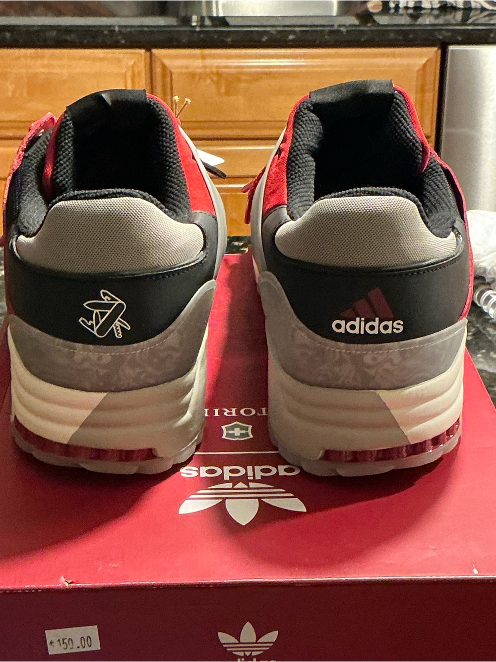 adidas Red and Black Trail Runner Sneakers with Cream Accents - Picture 3 of 12